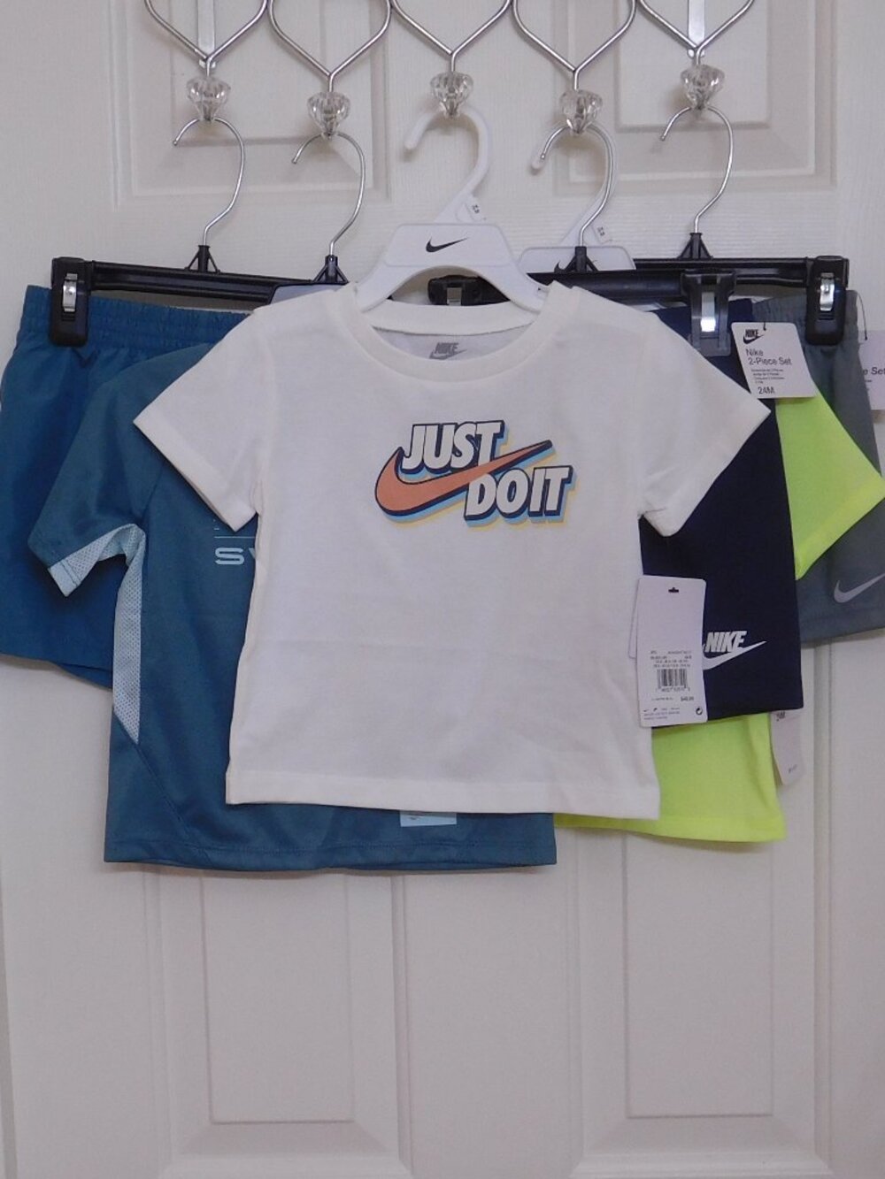 NWT 3 Nike 2pc Shirt & Shirts Sets Bundle White Smoke Blue sz 24 Months